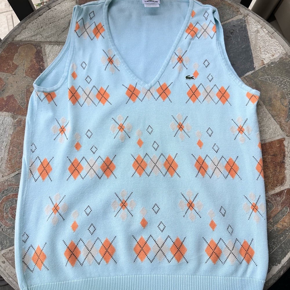 Lacoste Light Blue and Orange V-Neck Sweater